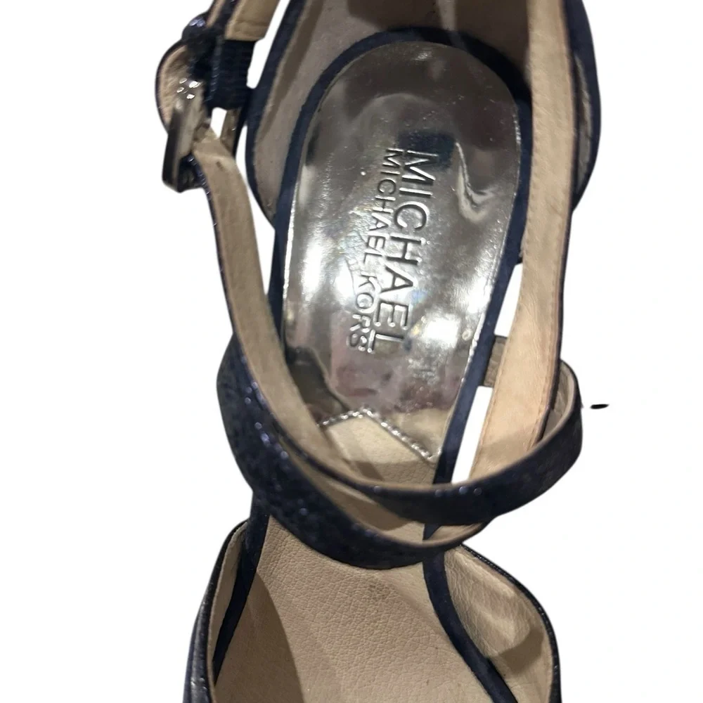 Michael Kors Navy Suede Ankle-Strap Pumps Heels Sparkle Holiday Size 6.5